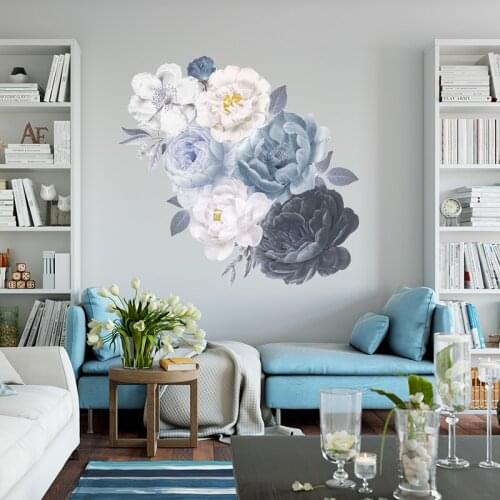 Watercolor Peony Flower Wall Stickers for Living room Bedroom Reading room Background Wall Decor Vinyl Wall Decals Home Decor
