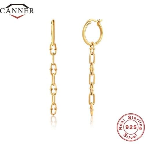 CANNER 925 Sterling Silver Fashion Personality Tassel Chain Hoop Earring for Women Piercing Huggie Earring Jewelry Pendientes