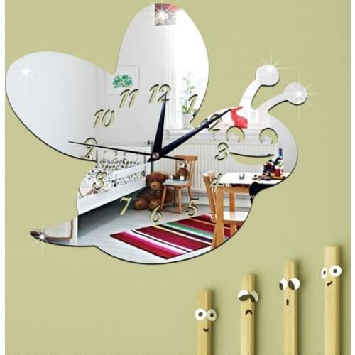 Free shipping 3D Bee acrylic mirror wall clock ,fashion wall decoration wall sticker for home deco