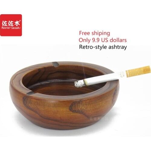 Free shiping Retro-style ashtray Classical luxury hotel bar creative ashtray garbage cylinder solid wood cigarette 11.5*4.5cm