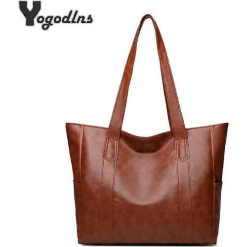 Brand Women PU Leather Handbags Womens Large Capacity Tote Bag Female Retro Shoulder Bags Bolsas Femininas Femme Sac A Main