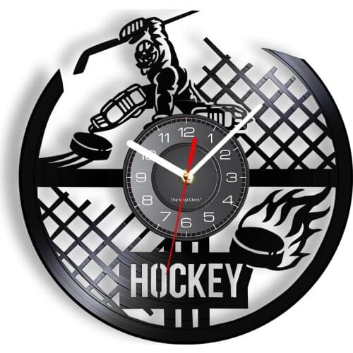 Ice Hockey Comtemporary Vinyl Wall Clock Gridding Modern Designed Hockey Sobre Hierba LP Record Timepieces Hanging Artwork Decor