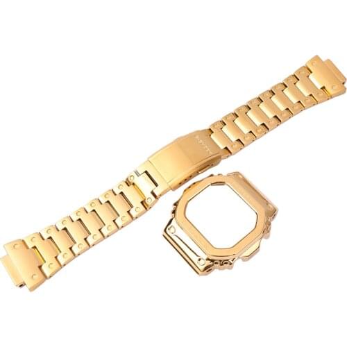 Gold Stainless Steel Strap Case Mens Watch Accessories For Casio G-SHOCK GW-M5610 G5600E DW5600 Sports Waterproof Steel Band