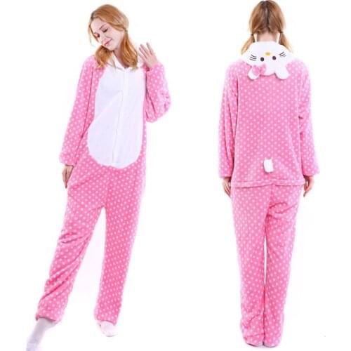 Dropship Adult High Quality Bow Cat Kigurumi Onesies Sleepwear Animal Anime Cartoon Pajamas Cosplay Costumes