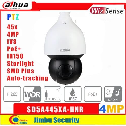 Dahua WizSense Original 4MP SD5A445XA-HNR 45x Optical Zoom Starlight IR150m SMD Plus IVS Auto-tracking PoE+ Network PTZ Camera