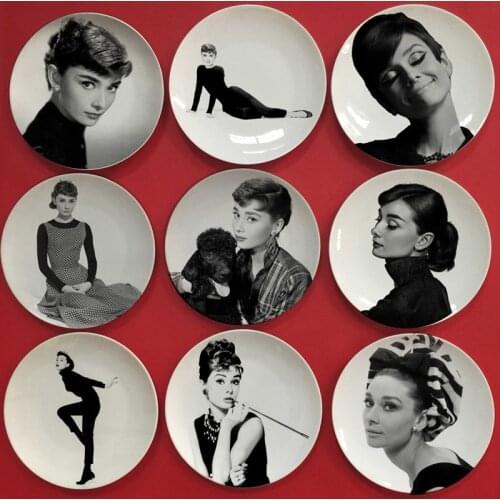Audrey Hephurn Plate Decorative Plate Home Wall Hanging Dish White&black Poster Wall Decor Creative Ceramic Craft Art Dish