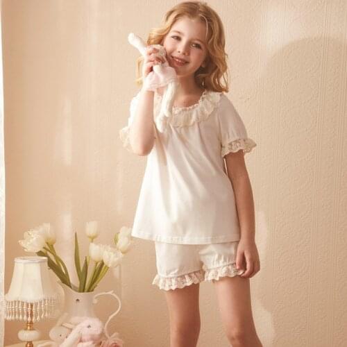 Children Pajamas Clothes Set Girls Leisure Nightwear With Shorts Summer Short Sleeve Sleepwear Kid Soft Cotton Pijamas 2PCS