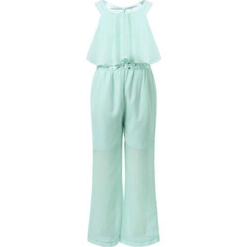 Summer Kids Girls Sleeveless Chiffon Overalls Zipper Sparkly Rhinestone High Waist Wide Leg Maxi Romper Jumpsuit Girl Playsuit