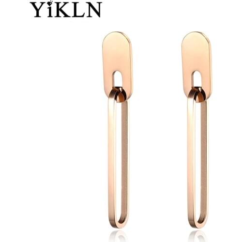 YiKLN Stainless Steel Long Earrings For Women Rose Gold Geometric Shape Jewelry Hyperbole Punk Hip-Hop Fashion Gift YE18097