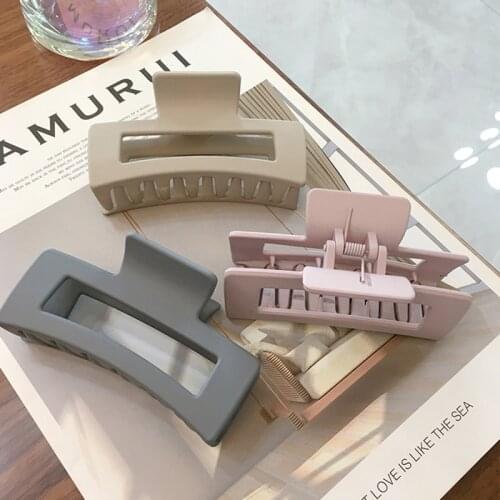 Elegant Women Large Hair Claws Crab Hair Clips Rectangle Plastic Matte Big Geometric Hairpins Hair Accessories Bath Makeup Clips