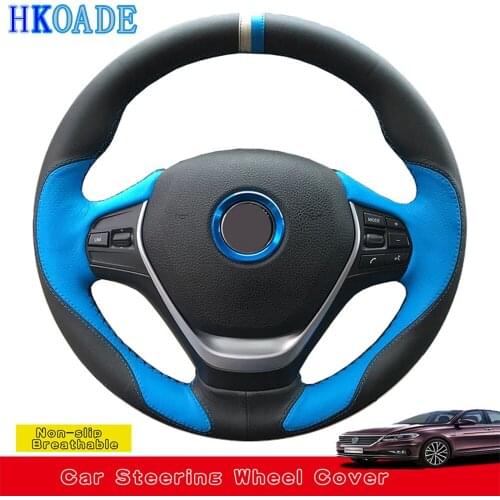 Car Products DIY Hand-stitched Black Artificial Leather Car Accessories Steering Wheel Cover For BMW F30 320i 328i 320d F20