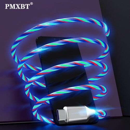 Flowing Glow LED USB Charger Cable Micro USB Type C 1M Luminous Fast Charging Cable For Samsung Xiaomi Android Phone Charge Wire