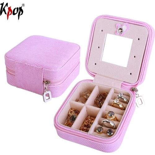 Kpop Square Shape Jewelry Box Display PU Leather Travel Case Storage Box Carrying Cases For Rings Earring Jewelry OB103