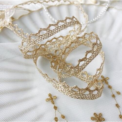 6 Yards Width 1cm Gold Thread Lace Trim Gold Silver Embroidery Lolita Lace Fabric DIY Cheongsam Dress Sewing Accessories