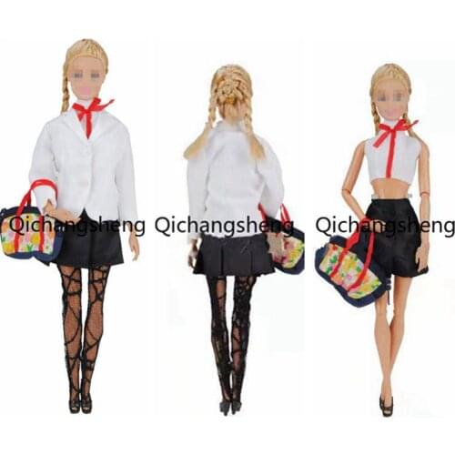 Fashion 6 items/Set White Jacket 11.5" Doll Clothes For Barbie Accessories Outfits Set Socks Shoes Skirt Coat Crop Top 1/6 Toys