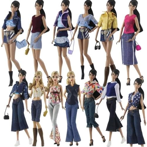 Fashion Jeans Style 11.5" Doll Clothes for Barbie Clothes Set Coat Vest Skirt Pants Trousers Handbag 1/6 BJD Dolls Accessories