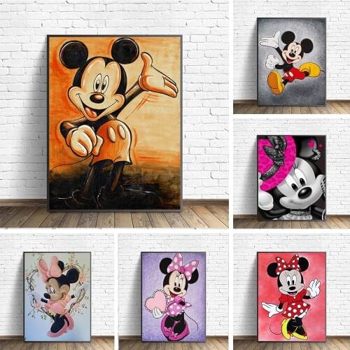Cartoons Disney Mickey Mouse Mickey and Minnie Canvas Painting Poster and Print Wall Art Pictures for Childrens Room Home Decor