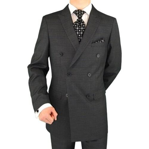 CUSTOM MADE TO MEASURE Double Brested Groom TUXEDOS FOR Men, BESPOKE DARK GREY tailored groom wedding suits for men