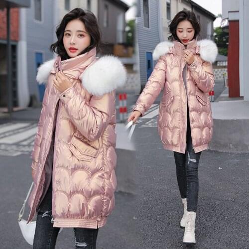 2021 New Winter Womens Coat Fur Hooded Female Warm Cotton Padded Jacket Winter Ladies Parkas Long Women Clothing