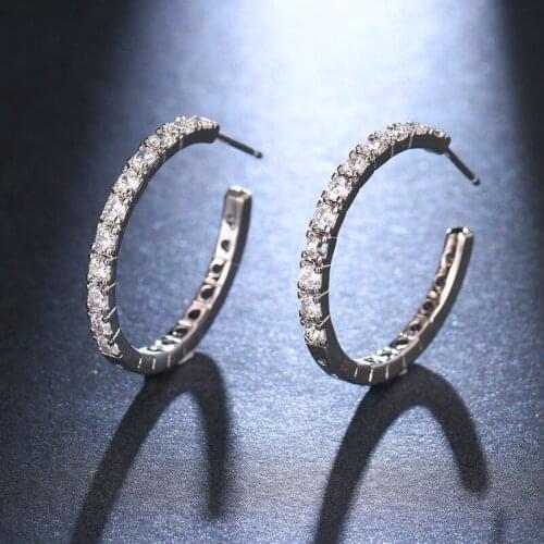 ORZTOON Silver Bright Shiny Full Zircon Earrings For Women Exquisite Wedding Engagement Bridal Earrings Jewelry Gift 2021 New