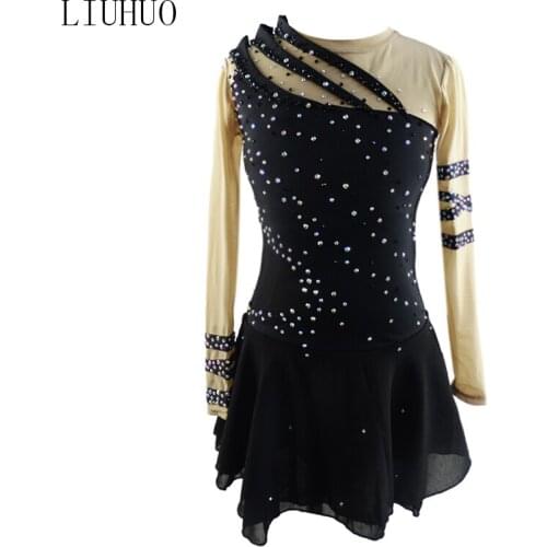 Figure Skating Dress Women Girls Ice Skating Dress Ice Figureskates Gymnastics Costume Custom Rhinestones Black