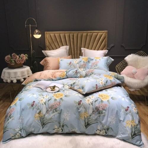 Papa&Mima Silkly Egyptian Cotton Bedding Sets Flowers Linens Sheet Pillowcase Duvet Cover