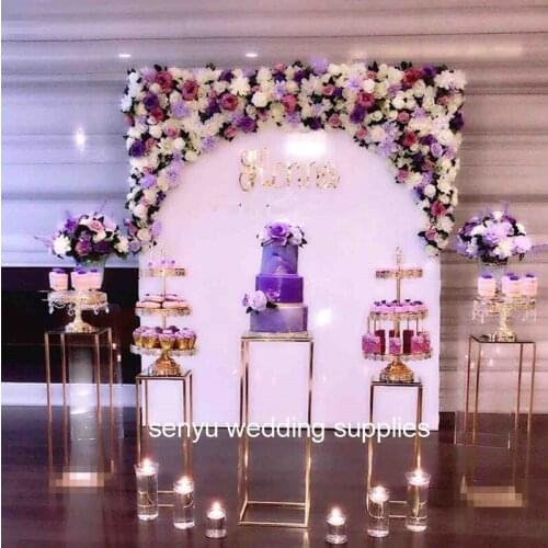 Rectangle golden mental frame wedding flower stand wedding stage backgroup gold Dessert Flower Table For Wedding Party