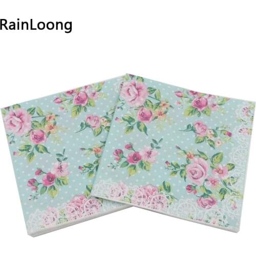 [RainLoong] Beverage Paper Napkins Rose Green Event & Party Tissue Napkins Decoration Serviettes 33cm*33cm 1 pack (20pcs/pack)