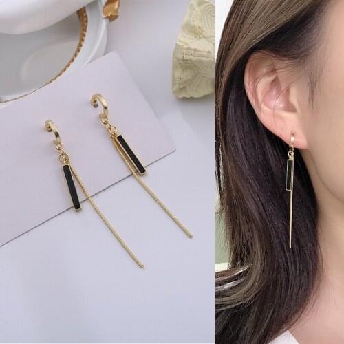 Korean Elegant Alloy Stick Tassel Pendant Earrings 2021 Trend New Arrival Cute Metal Hoop Drop Earrings for Women Girls Teens