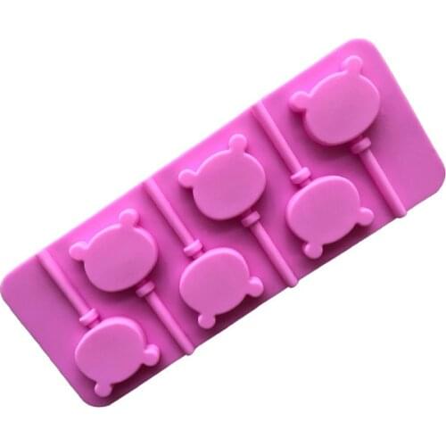 6-Piece Bear Silicone Lollipop Mold Chocolate Sugar-Tablet Mold with 6 Sticks Xg238