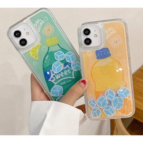Cute Soda Drink dicing Phone Case For iPhone 11 Pro Max 8 8Plus 7 7Plus 12 SE 2020 X Xs Max XR Glitter quicksand Soft Back Cover