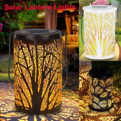 Solar Lantern Lights, Outdoor Hanging Garden Lantern Cylindrical Tree Pattern Solar Garden Light Retro Design LED Solar Lantern