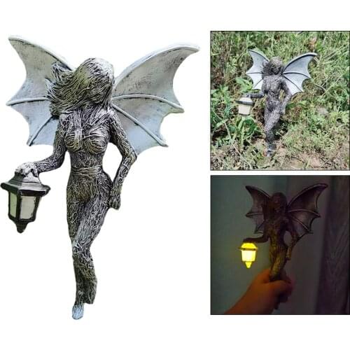 Outdoor Garden Decor Angle Flower Fairy Statue Luminous Landscape Patio Sculpture Night Light Yard Lawn Decoration