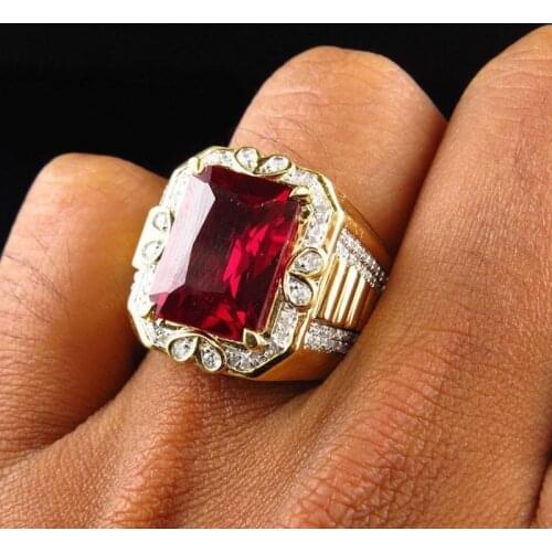 Vintage King ring 925 Sterling Silver 6ct Red AAA CZ Luxury Engagement Jewelry Wedding Rings for Men Rock Party Finger ring