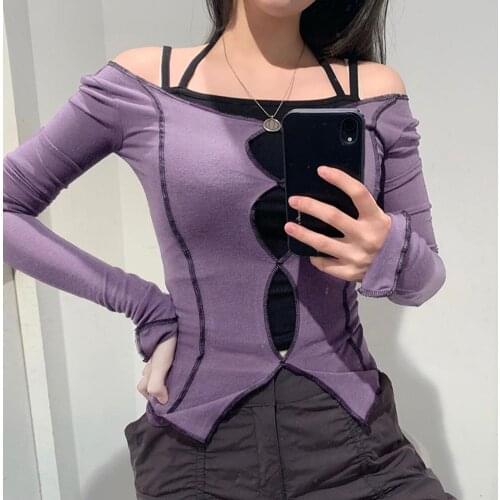 Women Vintage Fashion Hollow Out O-Neck Solid Color Long Sleeve T-shirt Autumn Elegant Soft Elastic Slim Clothing Tops