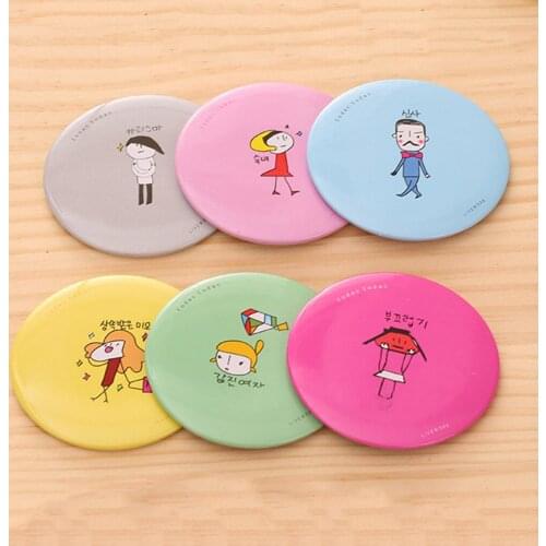 Women Girls Lovely Cartoon Portable Small Mirrors Round Shaped Cosmetic Mirror Color 1pcs at Random B4-23