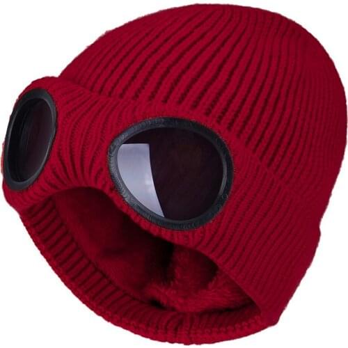Winter Warm Knit Hats 2020 New Fashion Unisex Adult Windproof Ski Caps with Removable Glasses Thicken Sports Multi-function Caps