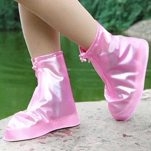 1pair Waterproof Protector Shoes Boot Cover Unisex Zipper Rain Shoe Covers High-Top Anti-Slip Rain Shoes Cases