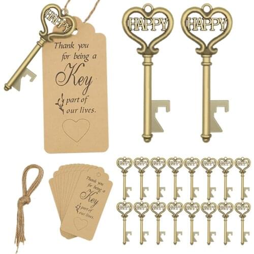 1Pc/20pcs Metal Key Beer Bottle Opener Wine Keychain Wedding Christmas Party Kitchen Accessories