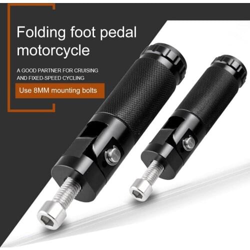 2pcs Black CNC Aluminum Universal Motorcycle Motor Bike Folding Footrests Foot Rests Pegs Pedals Set Parts