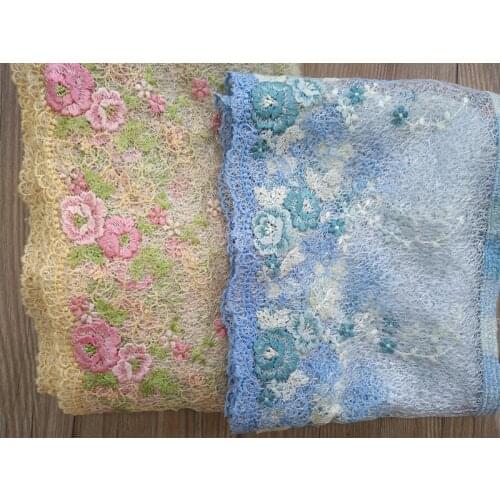 2Yds Handmade Blue Flowers Embroidered Lace Trim 18cm Wedding Hair Bow Clothing DIY Lingerie Dolls Dress Sewing Fabric