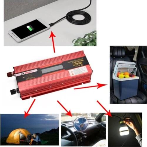 2000W Car Inverter DC 12V/24V to AC 110V/220V Voltage Converter with LCD Display B36B
