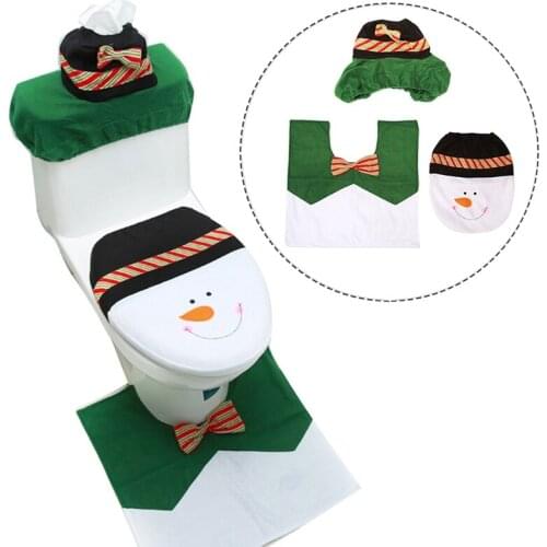 3pcs/set Christmas Snowman Toilet Set Toilet Seat Cover Santa Claus Bathroom Carpet Christmas Decoration