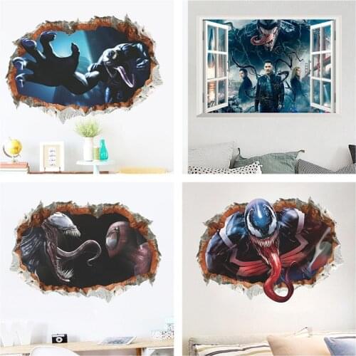 Venom 3d Wall Stickers Home Decoration Diy Deadly Guardian Movie Poster Vivid Window Broken Hole Mural Art Pvc Decals