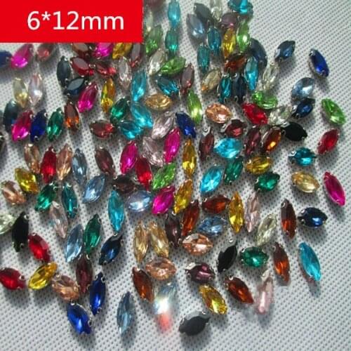 40 pcs Marquise Loose Crystal Sew on Bead 6*12mm Navette Glass Bead in Silver Setting,Wedding Supplies,Crafts Beads