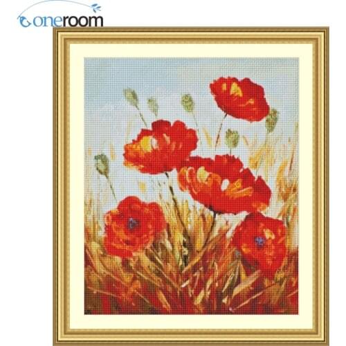 49-56 Poppy Flowers chinese Stitch,DIY 14CT similar DMC Cross Stitch,Sets For Embroidery Kits Counted Cross-Stitching