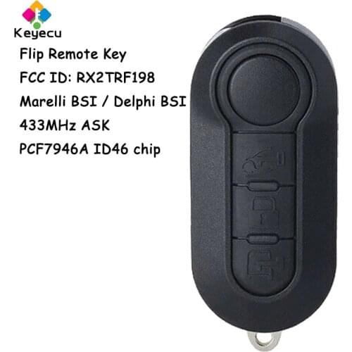 KEYECU Flip Remote Car Key - 3 Button 433MHz ASK PCF7946A ID46 Chip- FOB for Fiat 500L MPV Ducato FCC ID: RX2TRF198 Marelli BSI