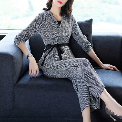 Pant suits for women female set 2 pieces pants business office ladies elegant suit pants sexy striped pantsuits AA4304