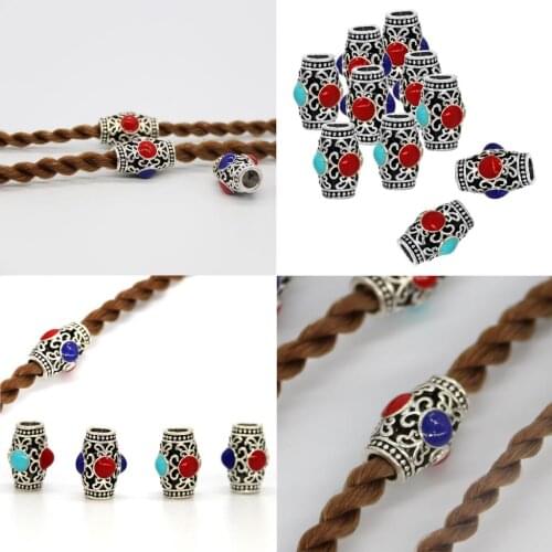 10 Pack Alloy Dread Locks Beads Hair Braiding Ring Spacer Loose Beads DIY Jewelry Fashion Hip-Hop Hair Beard Pendants Beads