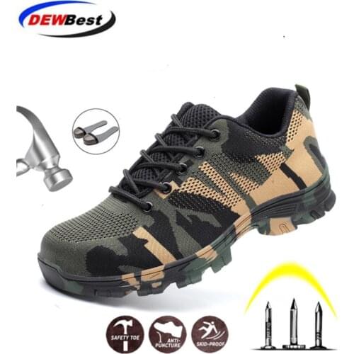 DEWBEST Hot Sale Unisex Shielding Safety Shoes Men Work Boots Camouflage Steel Toe Boots Men Outdoor Shoes Air Mesh Safely Boots